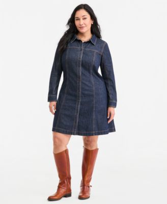 On 34th Plus Size Denim Long-Sleeve Mini Dress, Macy's Exclusive