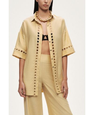 NOCTURNE Women's Belted Eyelet Detail Short-Sleeve Jacket