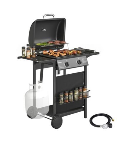 Газовый гриль Outsunny на 2 горелки, BBQ гриль с колесами, 18000 BTU