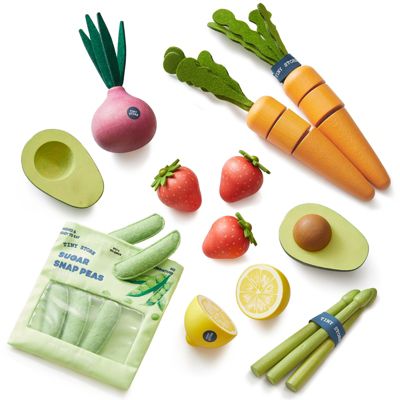 Tiny Land Natural-Style Wooden 7-Piece Fruit & Veggie Play Set, Ages 2+