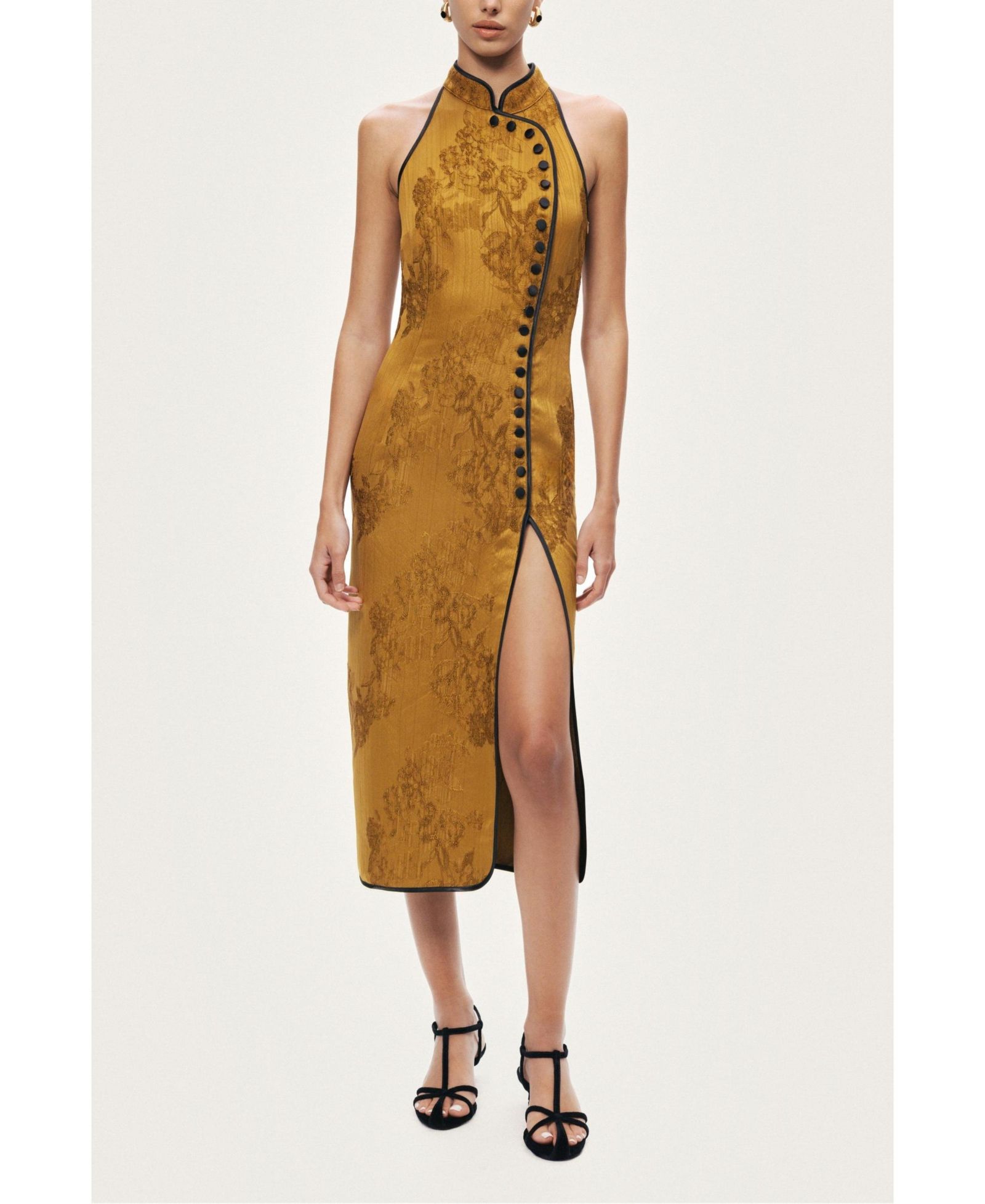 NOCTURNE Women's High-Neck Button-Detail Midi Dress