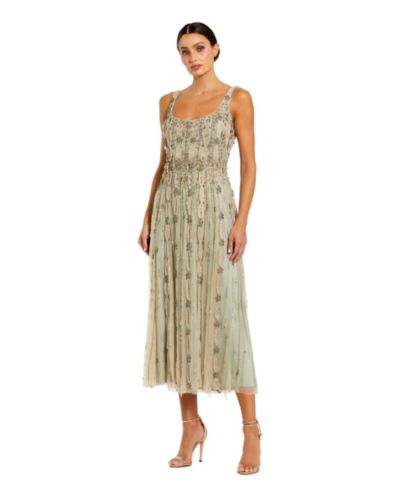 Mac Duggal Petite Embellished Scoop Neck Mesh Midi Dress