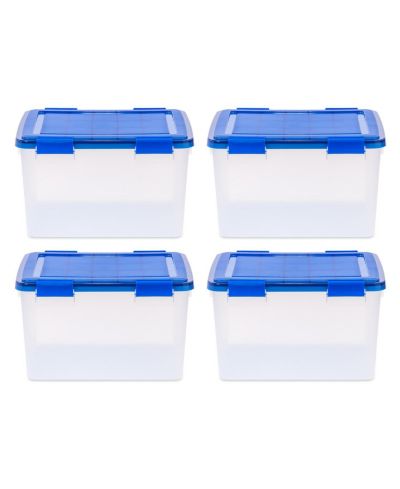IRIS USA WEATHERPRO Airtight Plastic Storage Bins with Lids and Secure Latching Buckles, 46.6 Quart, Set of 4