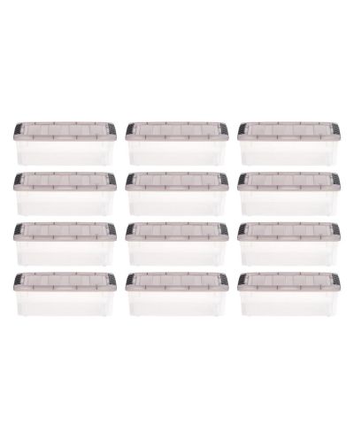 IRIS USA 6 Quart Stack and Pull Clear Storage Box, 12 Pack