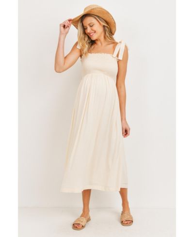 Hello Miz Women's Smocked Tie-Shoulder Midi Dress