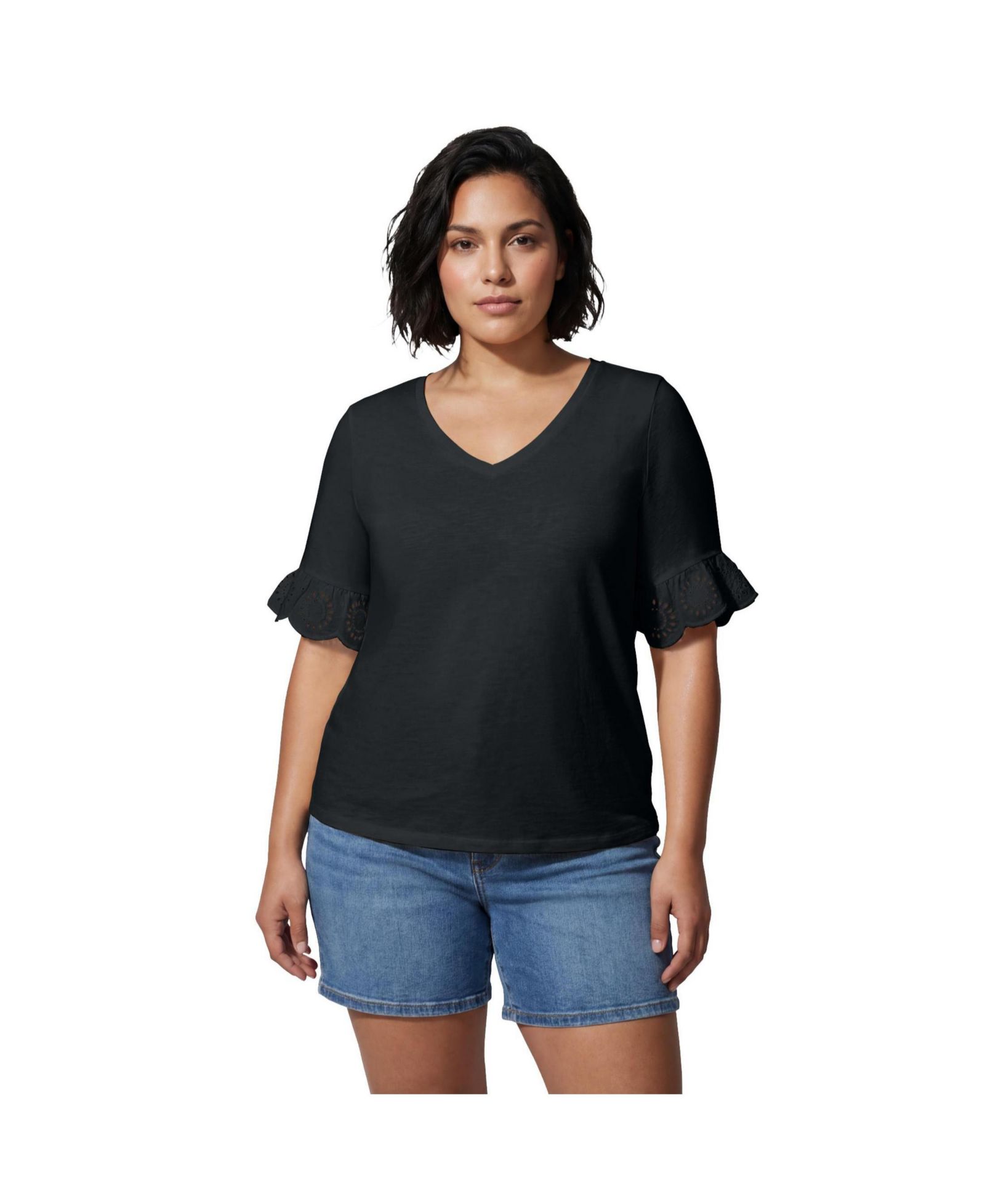 AVENUE Women's Eyelet Trim Top