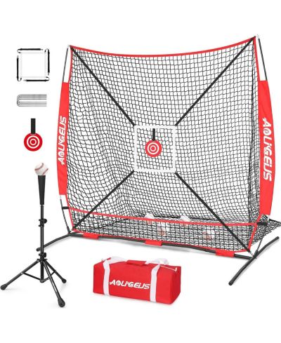 AOLIGEIJS Baseball Softball Practice Net,Pitching Net,Batting Net,with Bonus Strike Zone,Target and Bow Frame,for Hitting,Pitching,Catching