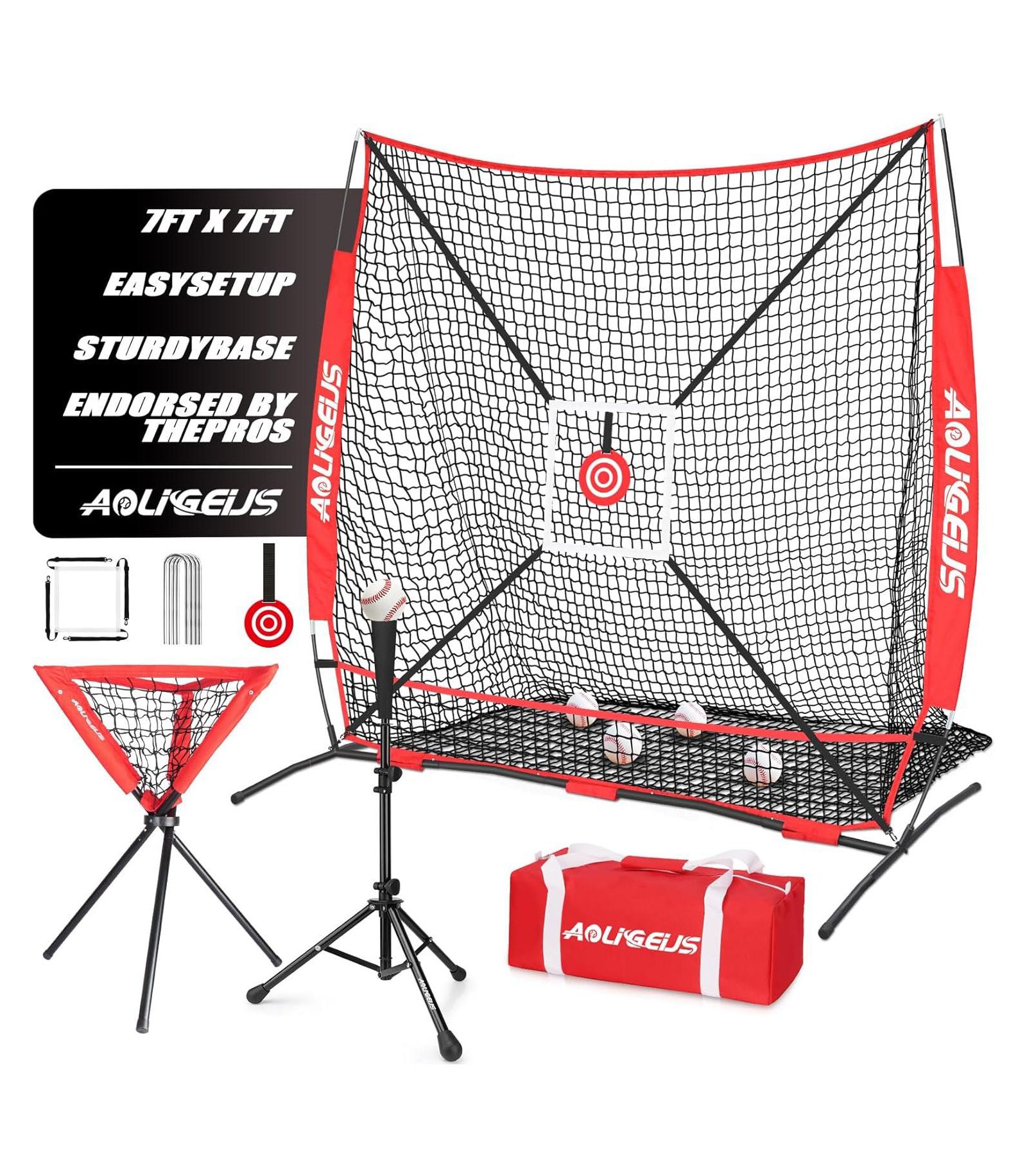 Спортивная тренировочная сетка AOLIGEIJS Baseball Softball Practice Net с битой и мишенью