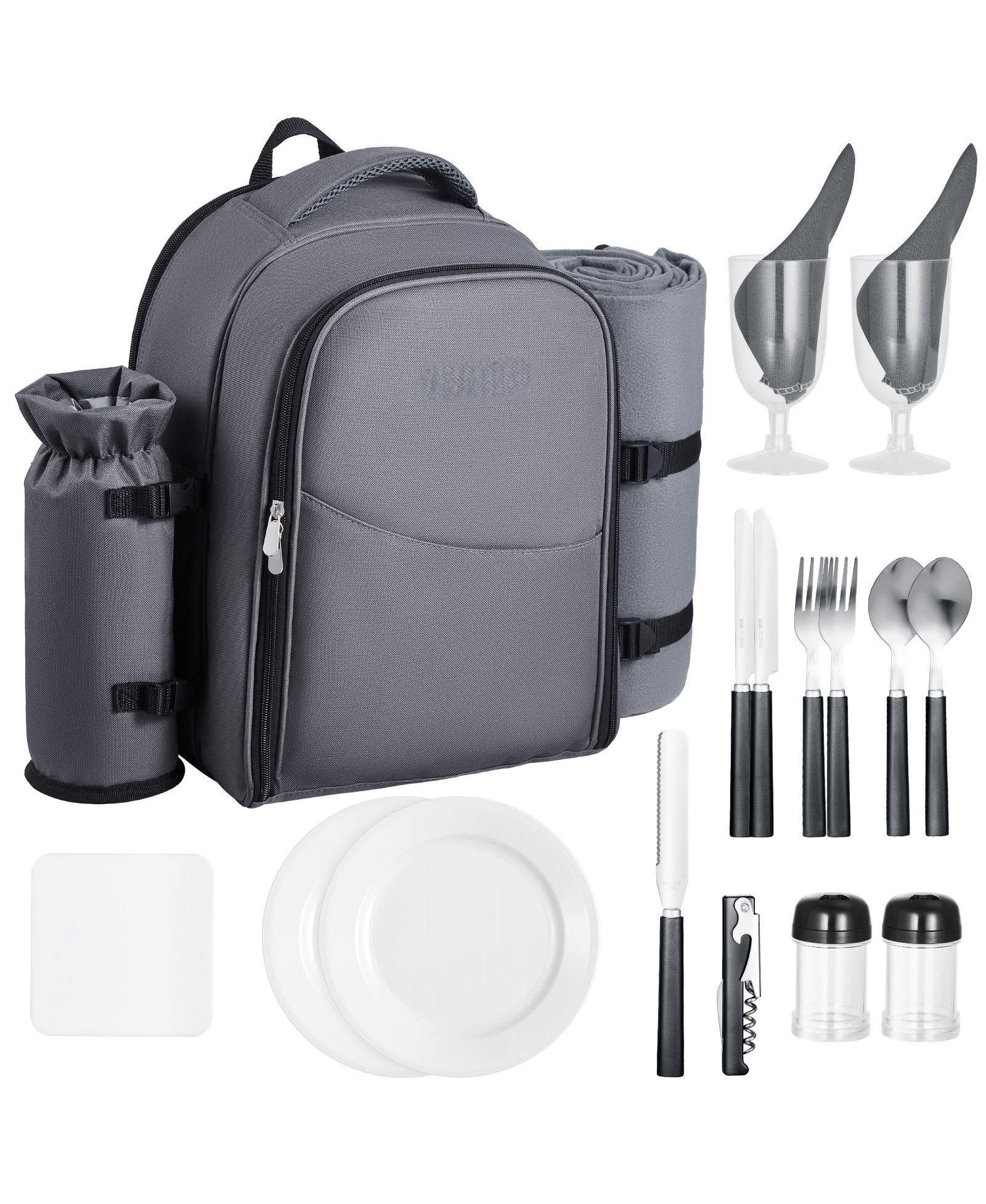 Mecale 2-Person Picnic Backpack with Insulated Cooler, Blanket and Tableware Set