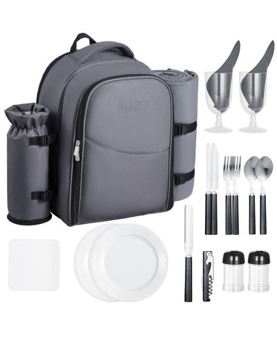 Mecale 2-Person Picnic Backpack with Insulated Cooler, Blanket and Tableware Set