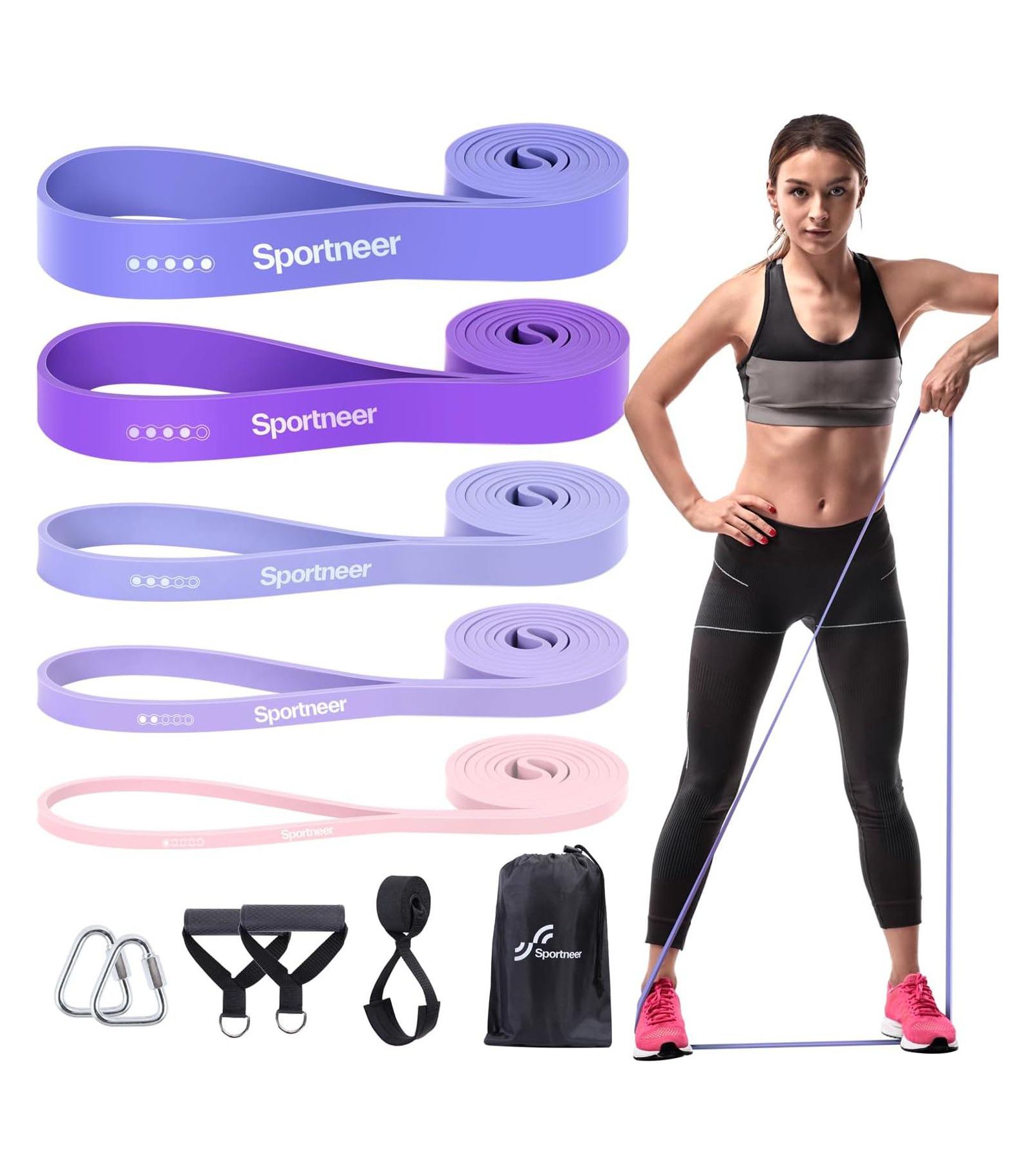 Sportneer 5 Level Resistance Training Pull Up Bands Set with Handles and Door Anchor
