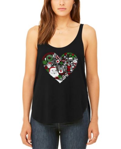 LA Pop Art Women's Christmas Themed Heart Premium Word Art Flowy Tank Top