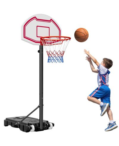 Mecale Kids Basketball Hoop, 5.2-6.9 ft Height Adjustable Stand with Rolling Wheels, Nylon Net, Portable Backboard Set