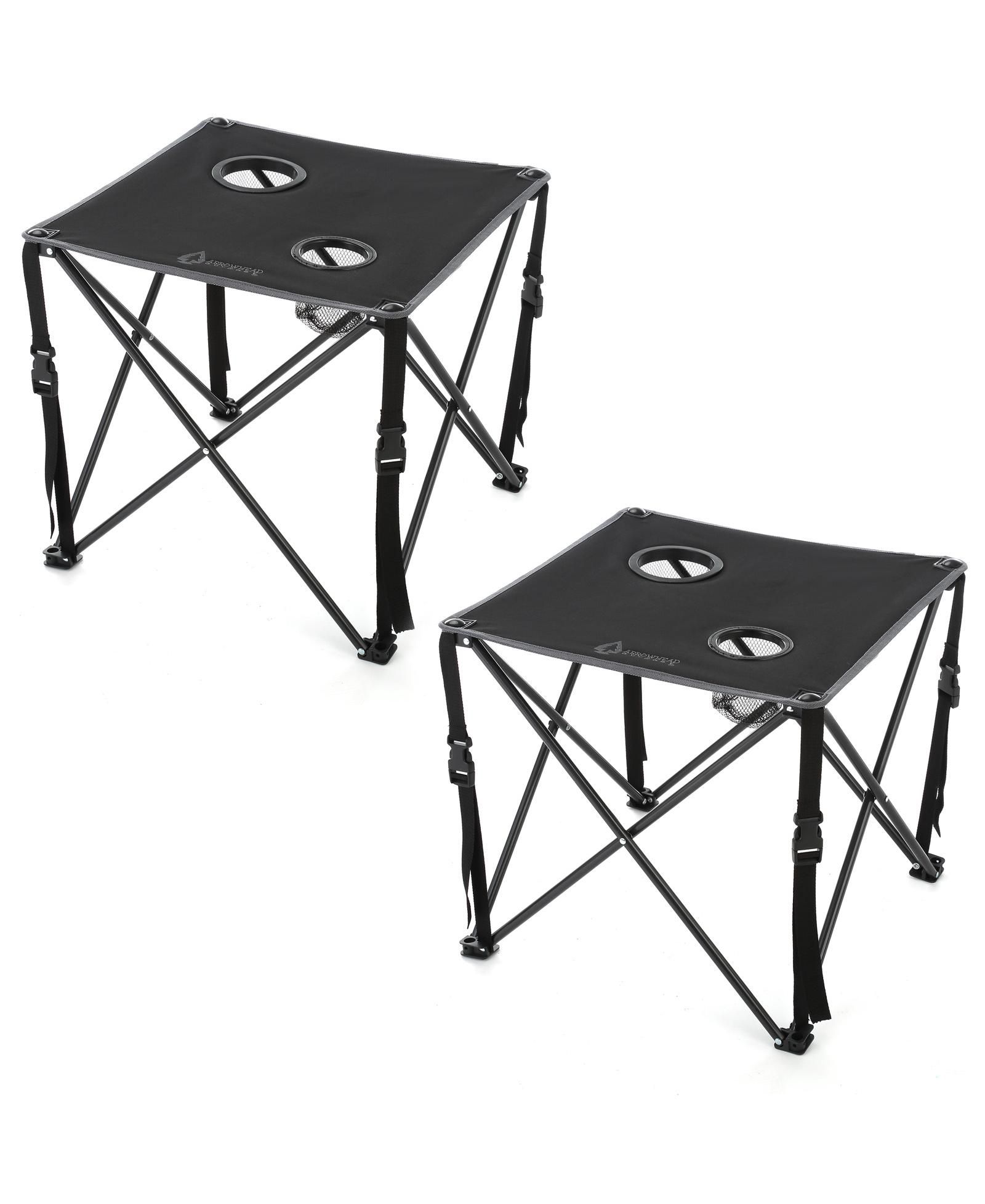 ARROWHEAD OUTDOOR 26" Heavy-Duty Portable Folding Camping Table, Square 600D Canvas Top, 2 Cup Holders, Steel Frame, Carry Bag, 2-Pack