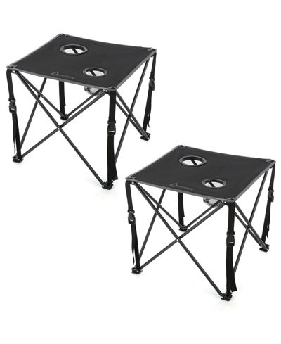 ARROWHEAD OUTDOOR 26" Heavy-Duty Portable Folding Camping Table, Square 600D Canvas Top, 2 Cup Holders, Steel Frame, Carry Bag, 2-Pack