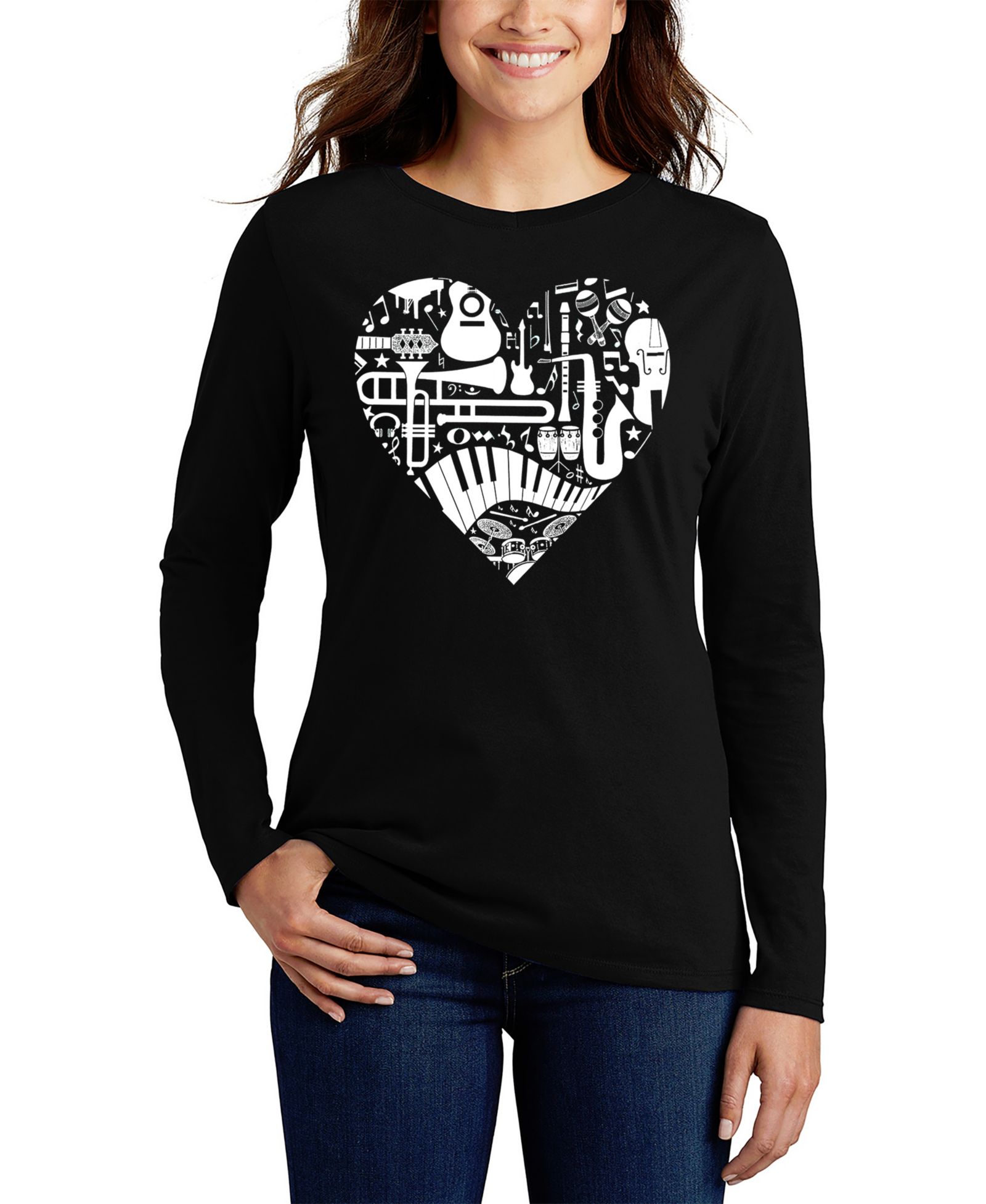 LA Pop Art Женская струящаяся футболка с принтом Musical Instrument Heart Word Art