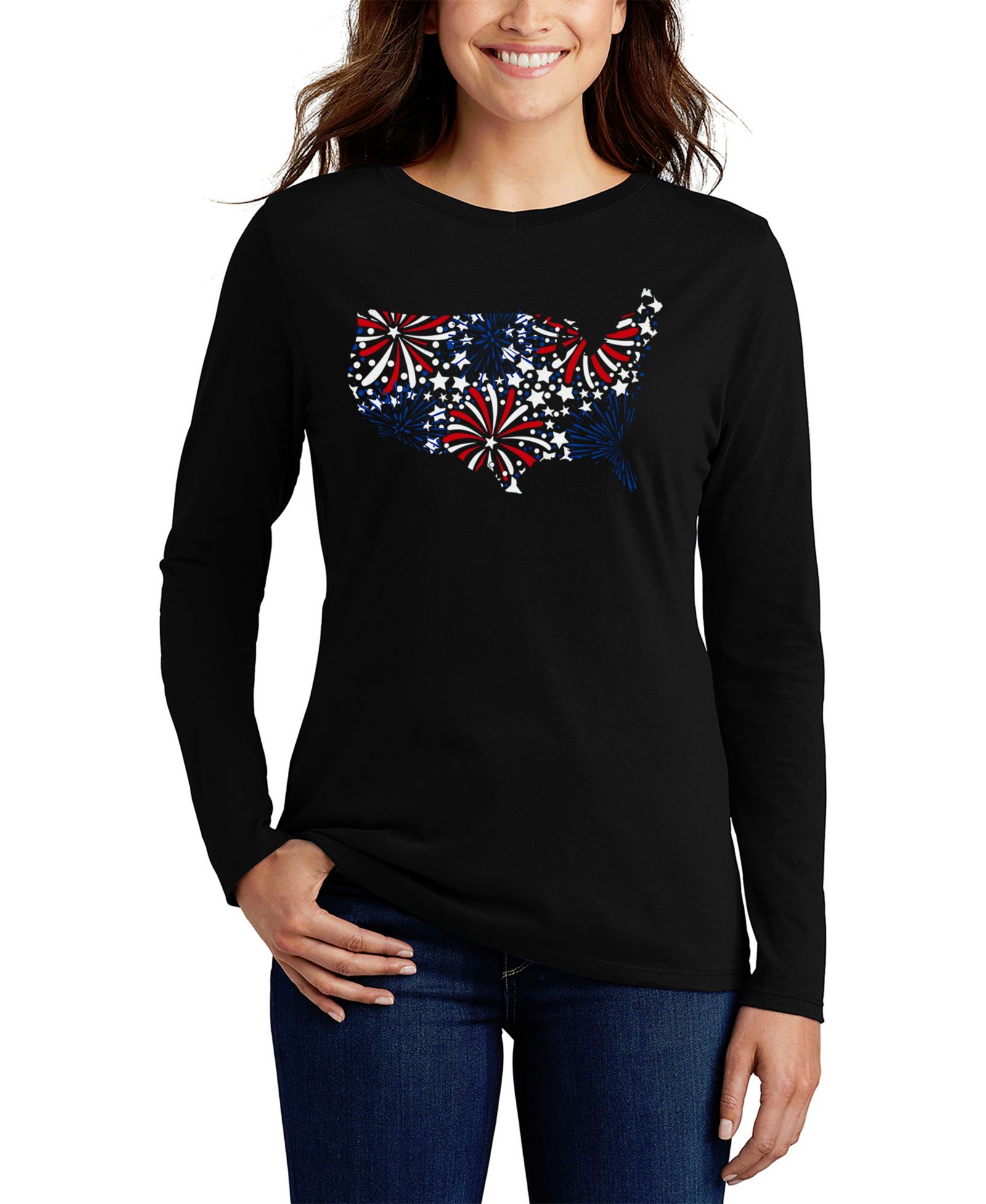 LA Pop Art Женская футболка USA Fireworks Word Art Flowy