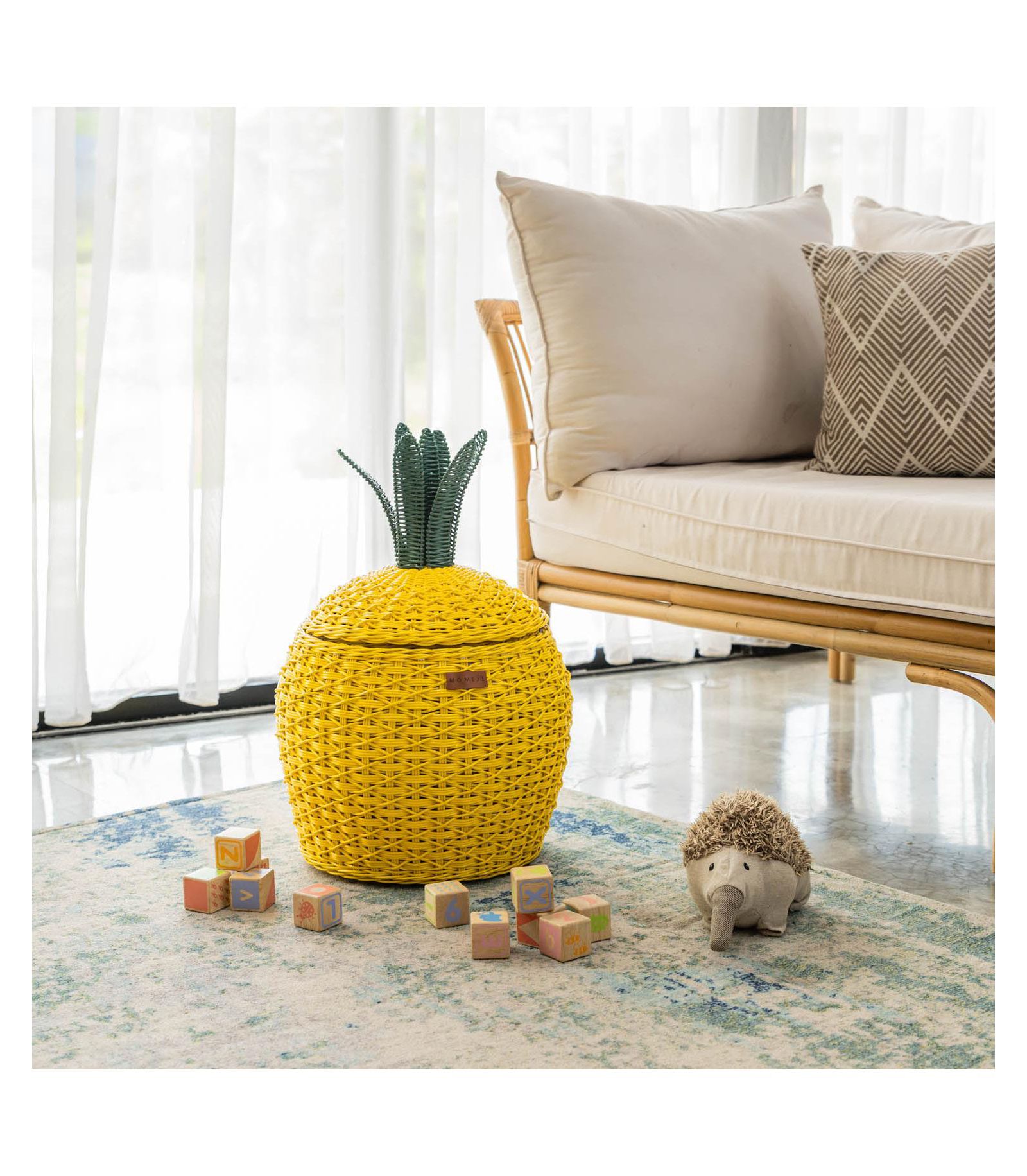 MOMIJI Pineapple Handcrafted Rattan Storage Basket with fabric lining - Wicker Medium