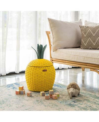 MOMIJI Pineapple Handcrafted Rattan Storage Basket with fabric lining - Wicker Medium
