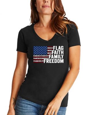 LA Pop Art Женская футболка Faith Flag Word Art V-Neck