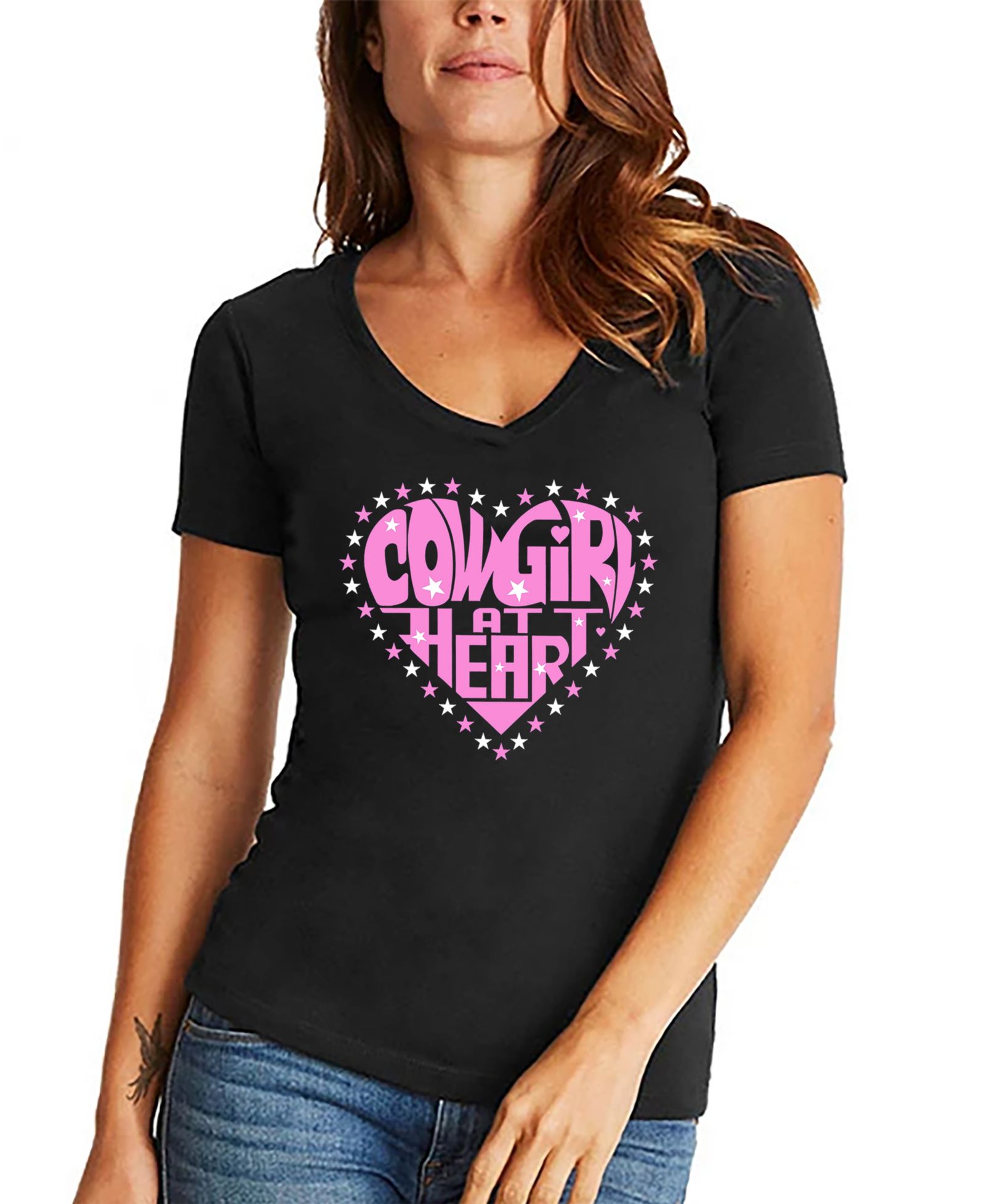 Женская футболка LA Pop Art Cowgirl at Heart Word Art V-Neck