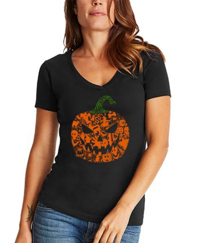 Женская футболка LA Pop Art Halloween Pumpkin Word Art V-Neck