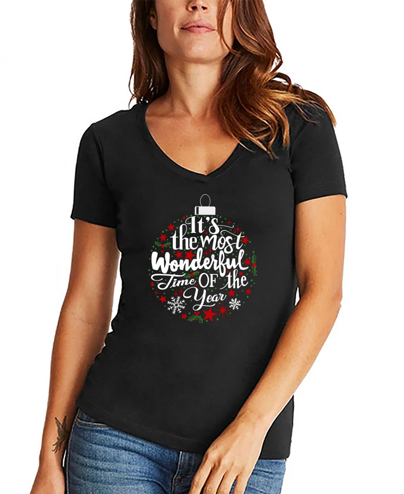 Женская футболка LA Pop Art Christmas Ornament Word Art V-Neck