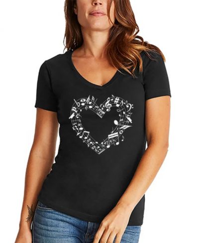 Женская футболка LA Pop Art Sheet Music Heart Word Art V-Neck