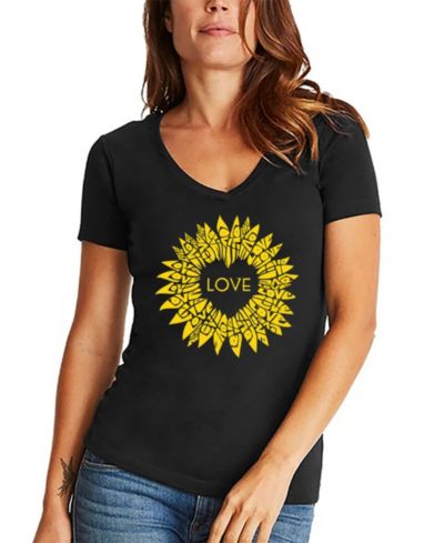 Женская футболка LA Pop Art Sunflower Love Word Art V-Neck