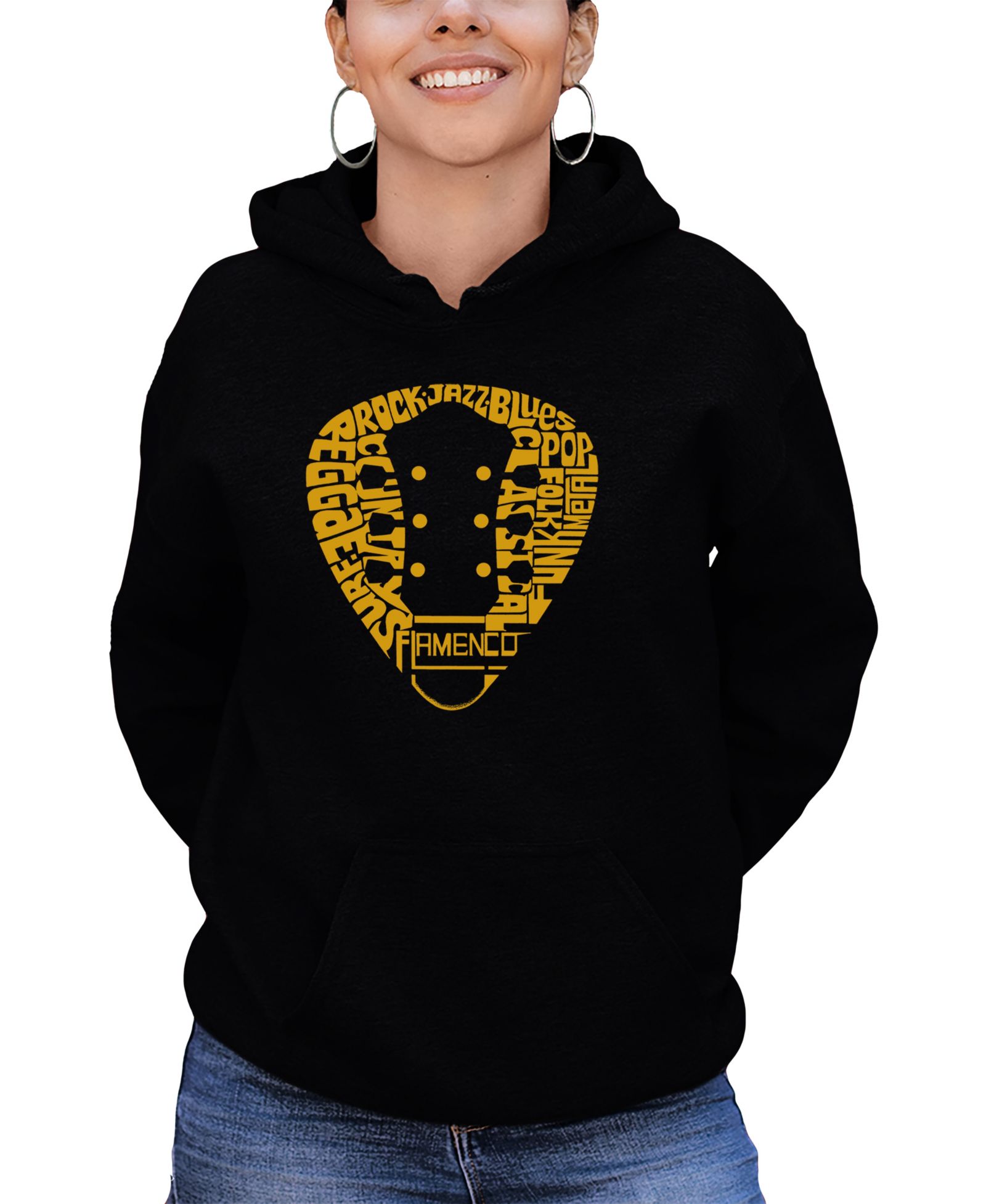 LA Pop Art Женское худи с принтом Guitar Pick Genres Word Art