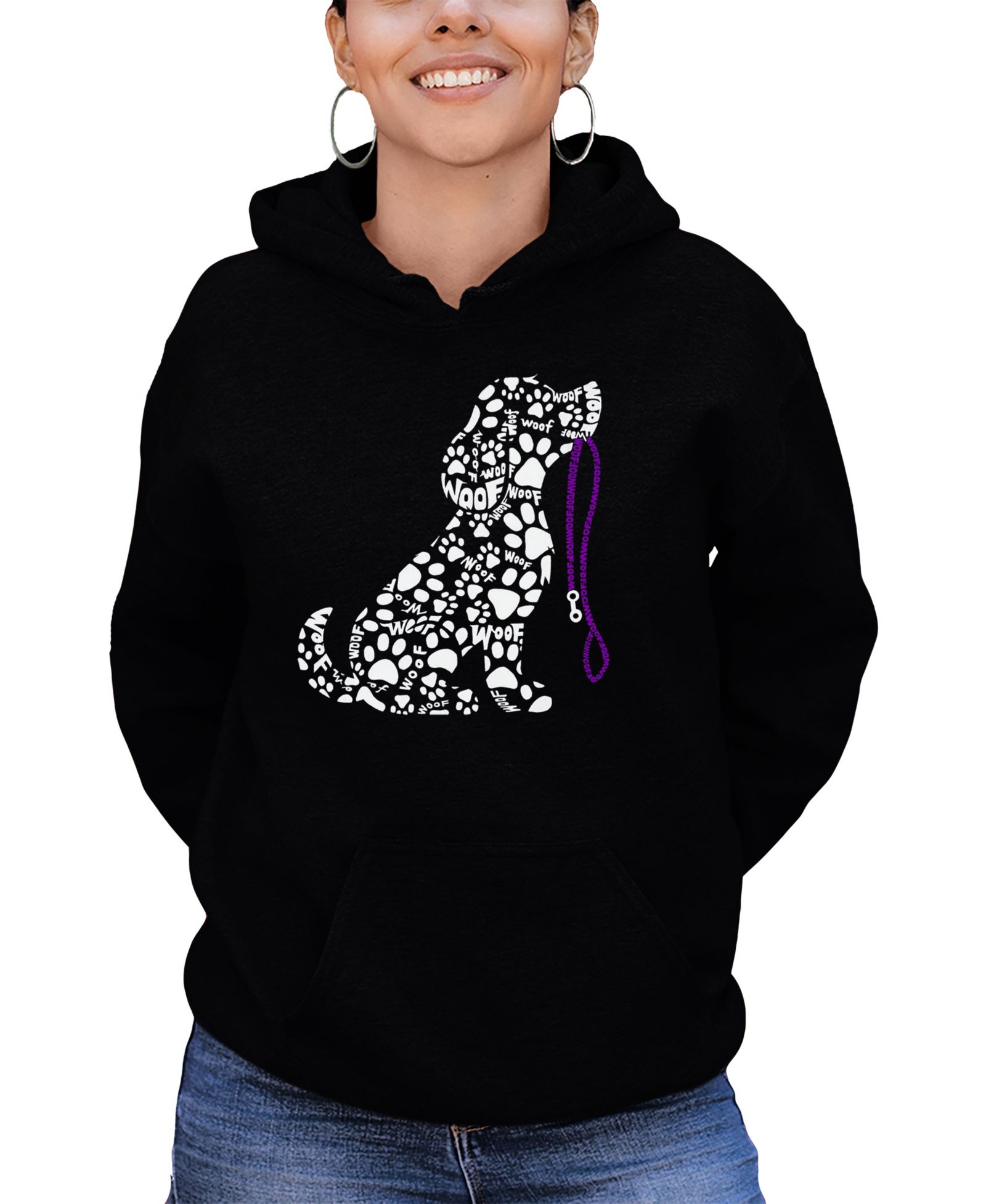 LA Pop Art Women's Dog Leash Word Art Hooded Sweatshirt
