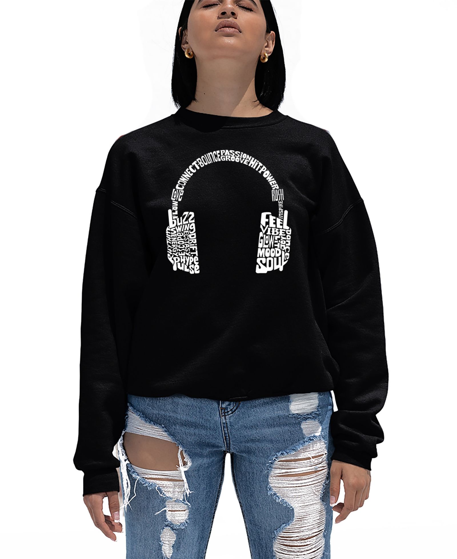 LA Pop Art Женская толстовка с принтом Mood Headphones Word Art