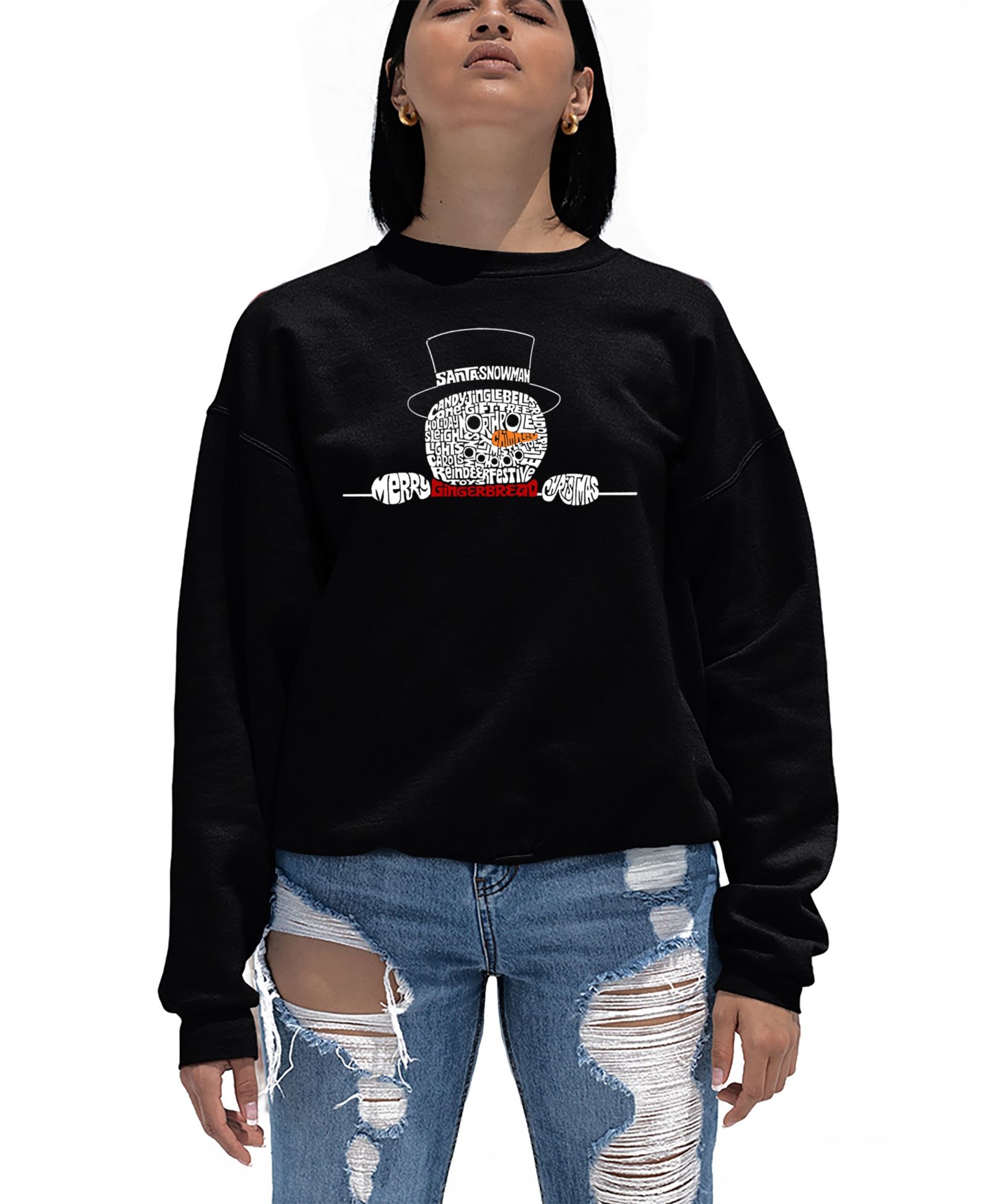 Свитшот LA Pop Art Women's Peeking Snowman Word Art Crewneck