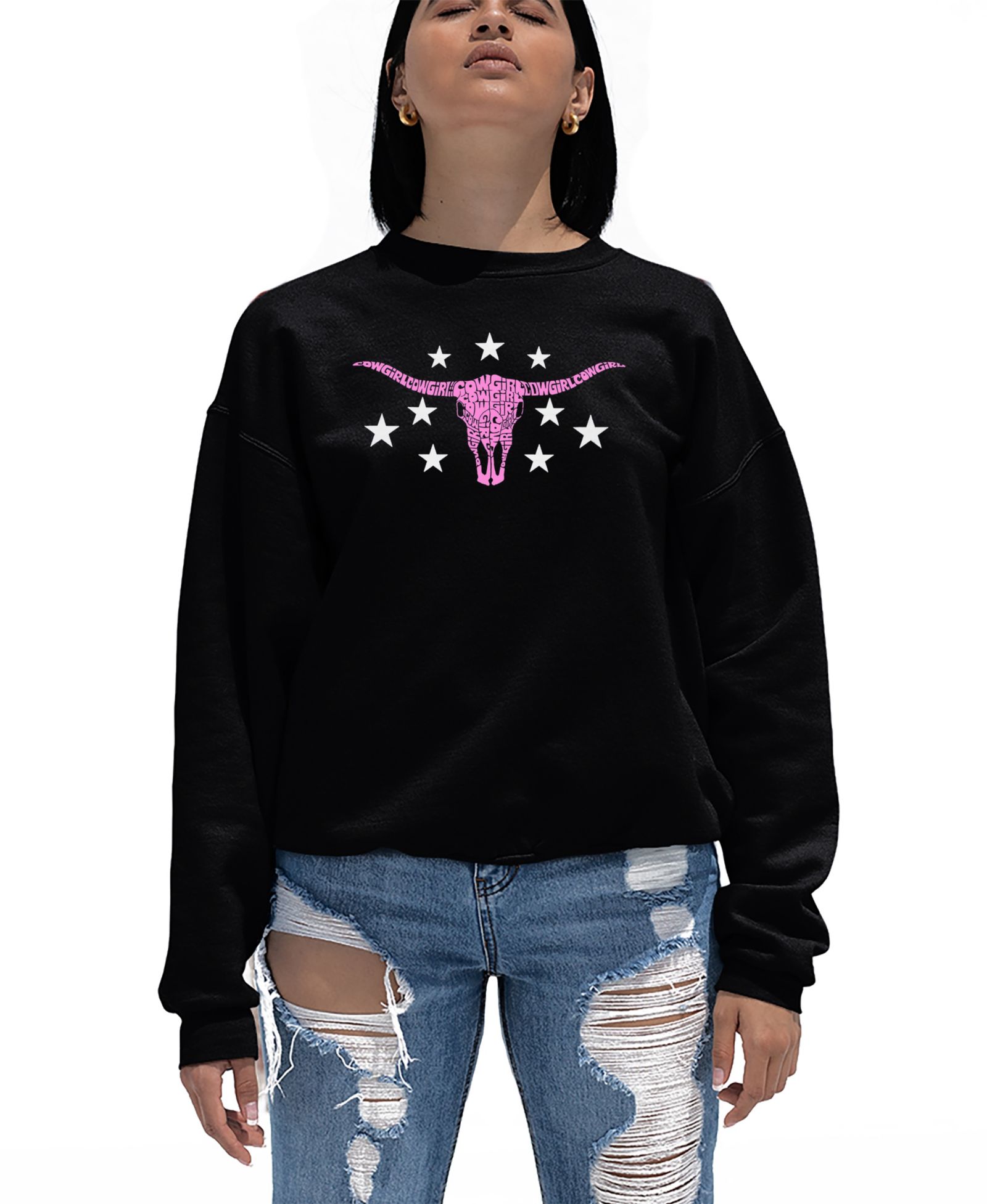 Женский свитшот LA Pop Art Cowgirl Cowskull Word Art Crewneck
