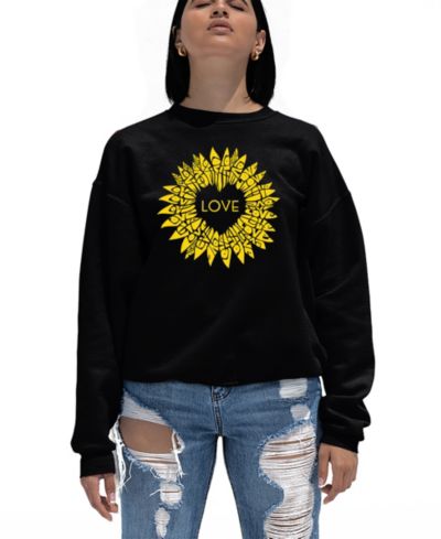 LA Pop Art Women's Sunflower Love Word Art Crewneck Sweatshirt