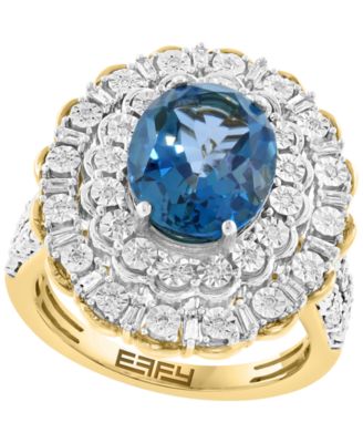 EFFY Collection London Blue Topaz (4-1/4 ct. t.w.) & Diamond (1/4 ct. t.w.) Ring in Gold Over Sterling Silver