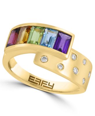 EFFY Collection Multi-Gemstone (1-3/4) & Diamond (1/2 ct. t.w.) Ring in 14k Gold over Sterling Silver