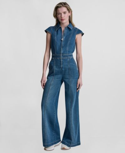 DKNY Jeans Женский джинсовый комбинезон с широкими брюками