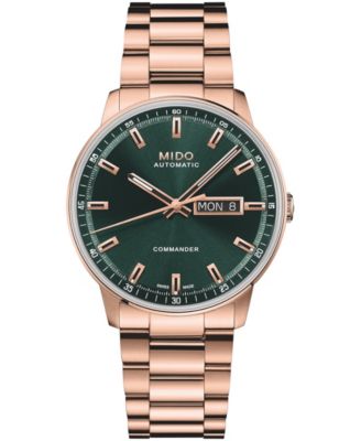 Mido Men's Swiss Automatic Commander Datoday Green Dial Rose-Gold Stainless Steel Bracelet Watch 40mm