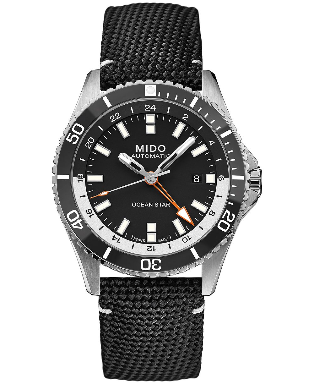 Mido Men's Swiss Automatic Ocean Star GMT Black Nylon Band Watch 44mm