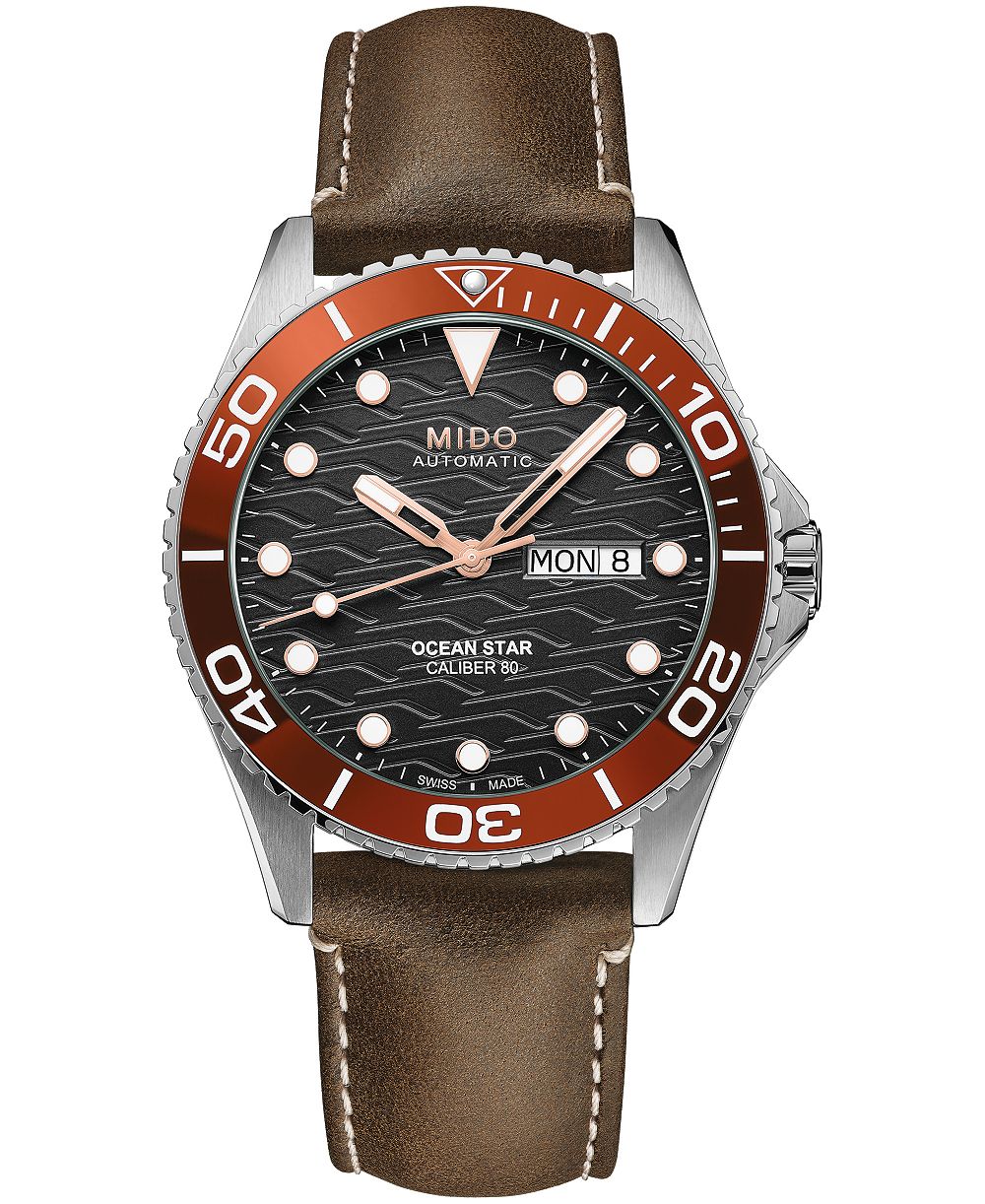 Mido Men's Swiss Automatic Ocean Star 200C Brown Leather Watch 42.5mm