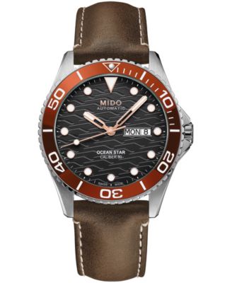 Mido Men's Swiss Automatic Ocean Star 200C Brown Leather Watch 42.5mm
