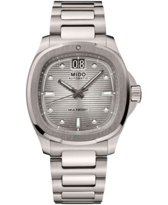 Mido Men's Swiss Automatic Multifort Big Date Silver-Tone Titanium Bracelet Watch 40mm
