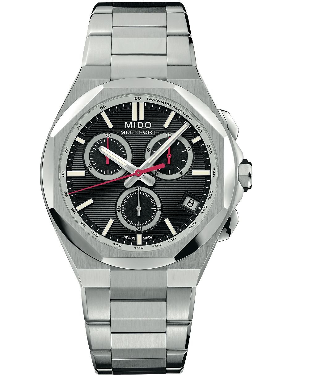 Mido Men's Swiss Quartz Chronograph Multifort 8 Silver Stainless Steel Watch 42mm