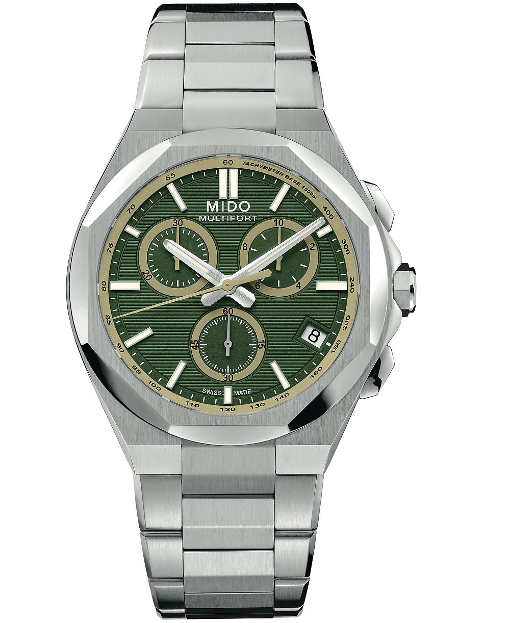 Mido Men's Swiss Quartz Chronograph One Crown Green Dial Silver Stainless Steel Watch 42mm