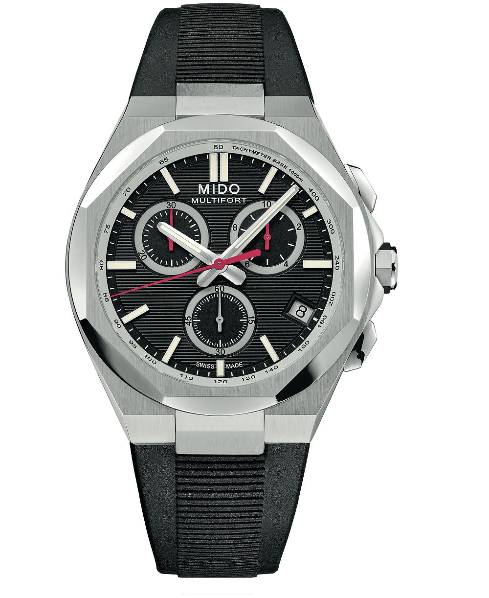 Mido Men's Swiss Quartz Multifort 8 Chronograph Black Rubber Strap Watch 42mm