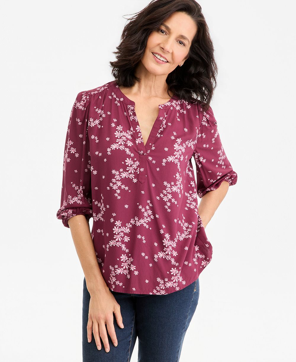 Style & Co Petite Puff-Sleeve 3/4-Sleeve Floral-Print Blouse, Macy's Exclusive