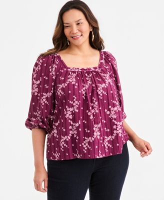 Style & Co Plus Printed Square-Neck Cotton Top, Macy's Exclusive