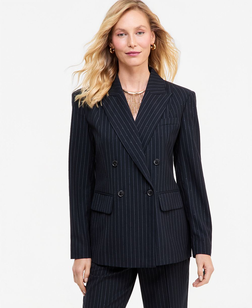 I.N.C. International Concepts Women's Crystal Embellished Double-Breasted Pinstripe Blazer, Macy's Exclusive