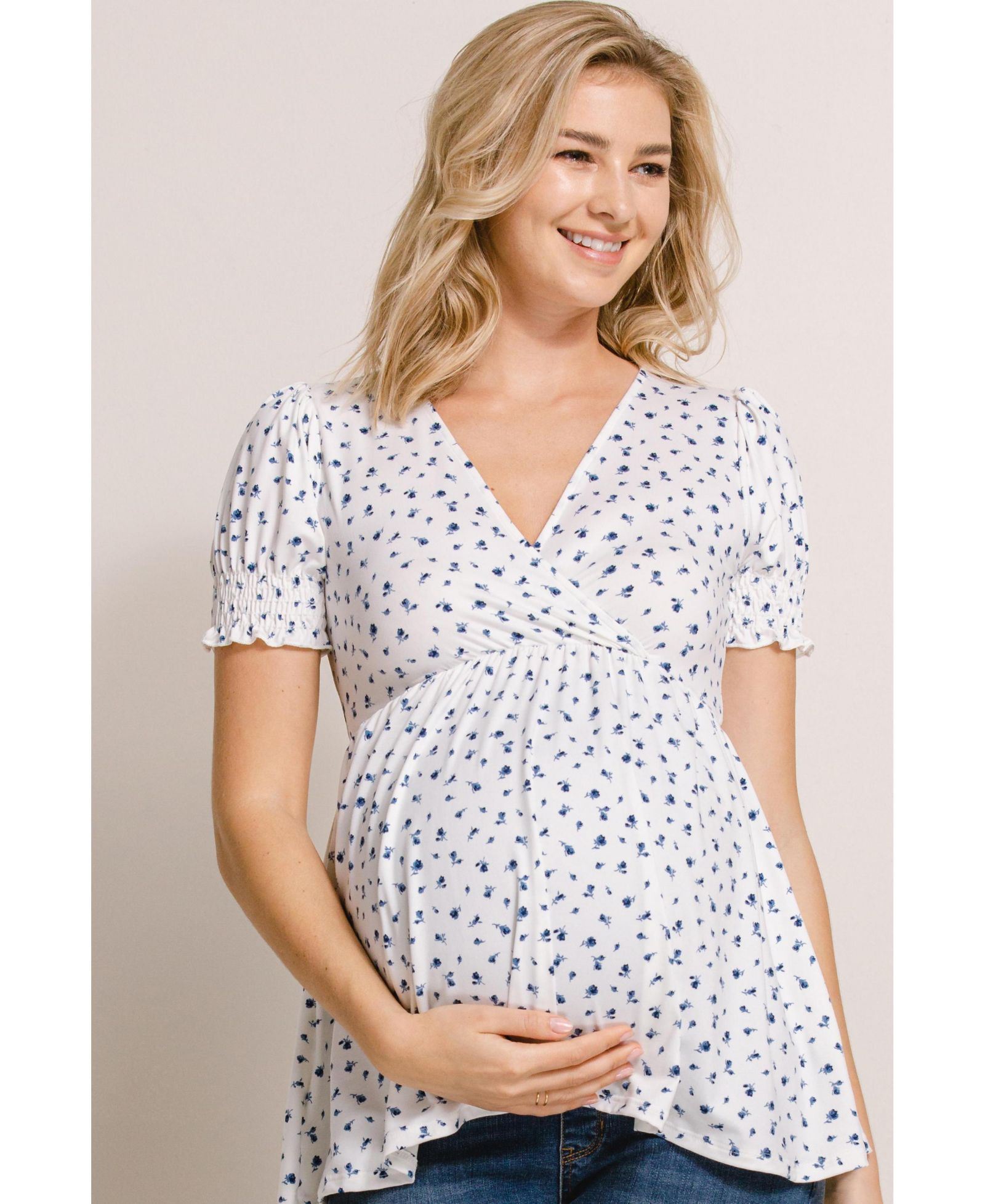 Hello Miz Maternity Floral Empire Waist Wrap Nursing Top